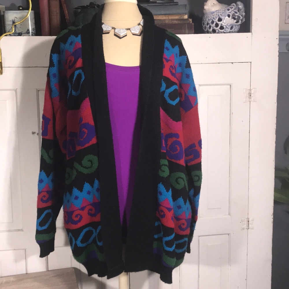 VINTAGE 1980s RETRO BOLD COLOR CARDIGAN OVERSIZED